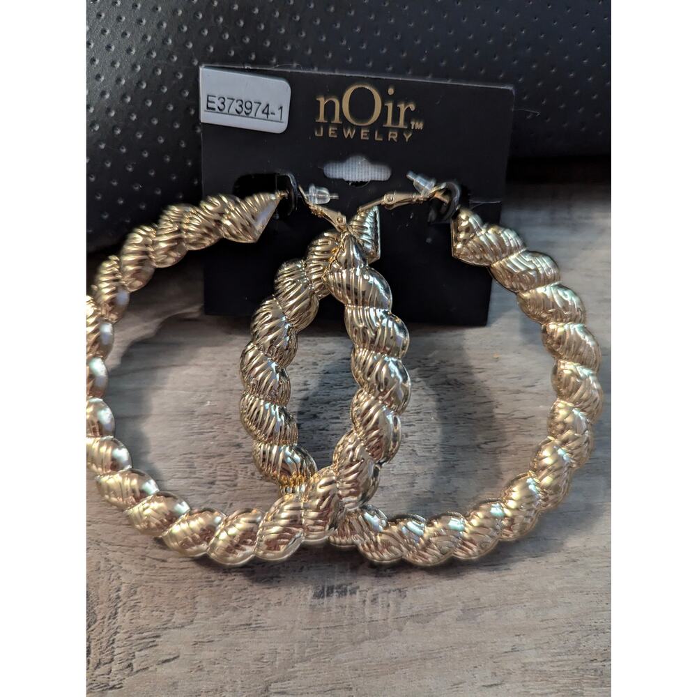nOir Gold Tone Classic Twist Hoop Earrings - Picture 6 of 6